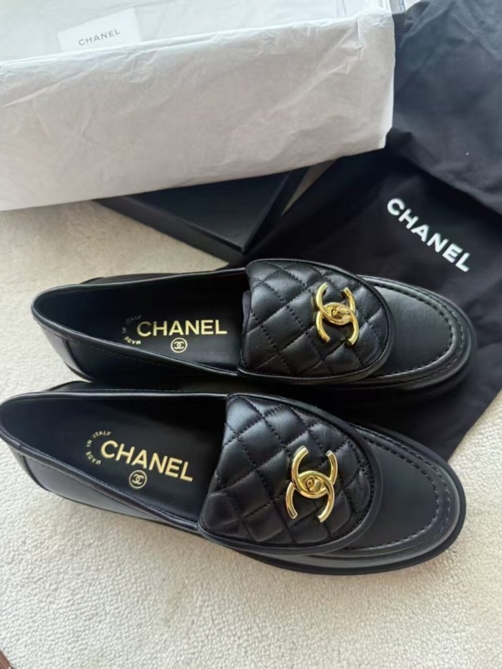 Chanel Black Quilted Leather Loafers